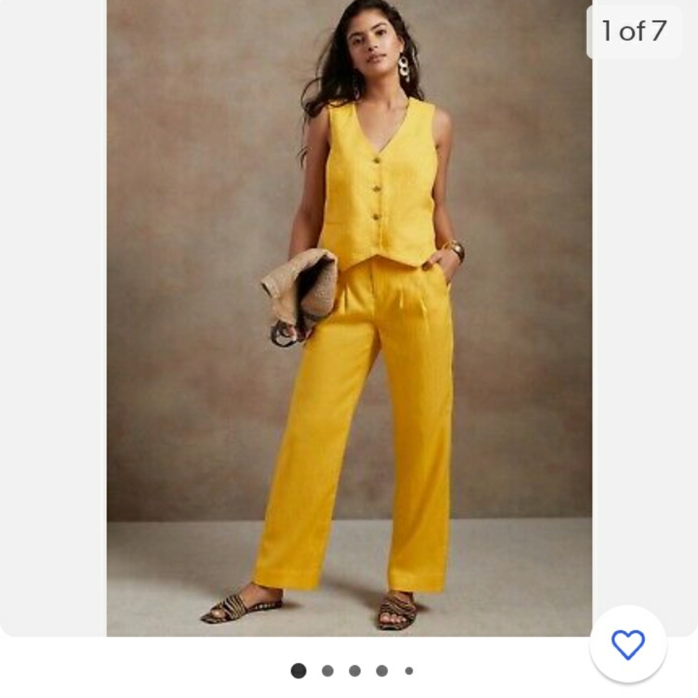 Banana republic yellow Wide-Leg Linen Pant